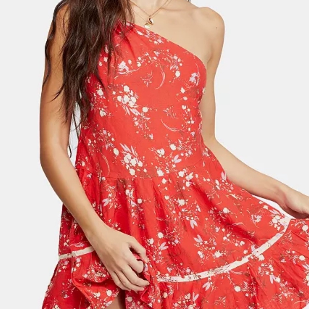 Free People Red and White One Shoulder Dress